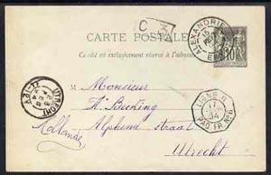 French PO's in Egypt 1894 10f p/stat card to Netherlands ...