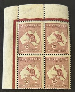 AUSTRALIA MINT BLOCK OF SC.125 2 SHILLING  VF, RED BROWN ISSUE Wmk,228