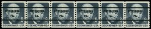 United States #1401a Mint nh very fine  strip of 6 Cat$128 1970, 6¢ Eisenhow...