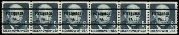 United States #1401a Mint nh very fine  strip of 6 Cat$128 1970, 6¢ Eisenhow...