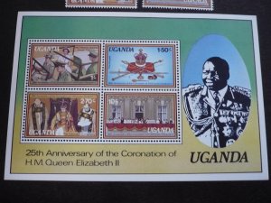 Stamps-Uganda -Scott#215-218a-Mint Never Hinged Set of 4+Souvenir Sheet