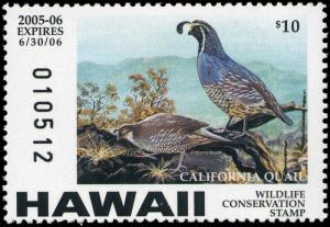 HAWAII #10 2005 STATE DUCK STAMP CALIFORNIA QUAIL  by Joy Keown