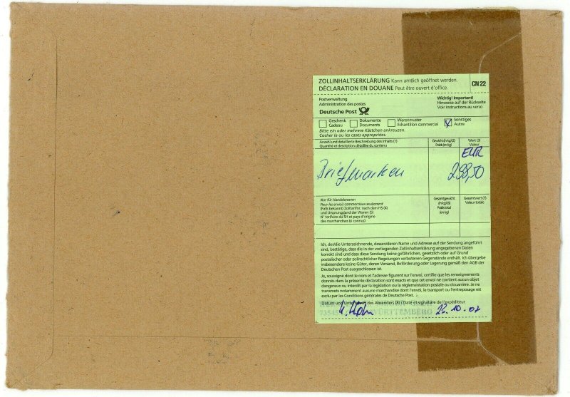 Germany to USA Deutsche Post Registered Airmail Commercial Cover Customs Label