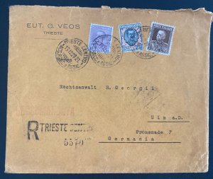 1928 Trieste Italy Commercial Registered Cover To Ulm Germany