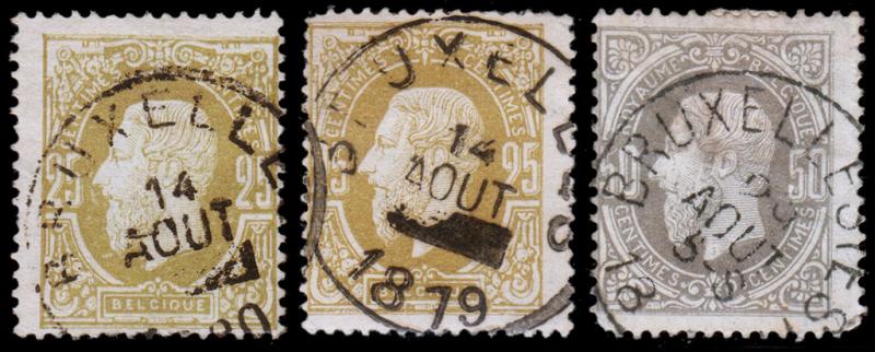 Belgium Scott 37, 37a, 38 (1875) Used H G-F, CV $14.00 B 