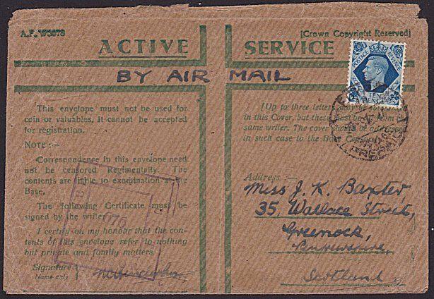 GB FORCES IN EGYPT 1941 Honour Envelope with GVI 10d paying airmail.........6869