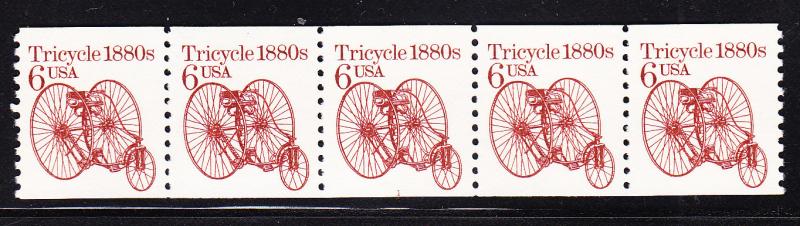 Plate Number Coil Strip of 5.  6cent Tricycle Plate Nr.1  VF/NH