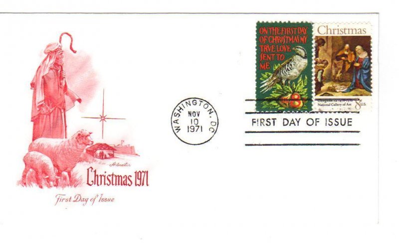 US 1444 & 1445 8c Christmas both stamps on FDC Artmaster Cachet Unadd ECV $12.50