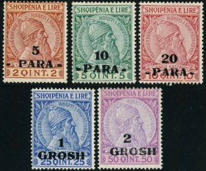 Albania #47-51 Skanderbeg Overprinted Postage Stamps Europe 1914 Mint LH OG