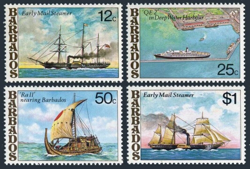 Barbados 487-490,MNH.Michel 456-459. Postal Ships,1979.Early mail steamer,Harbor