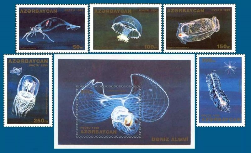 1995 Azerbaijan marine life jellyfish set+s/s MNH 098