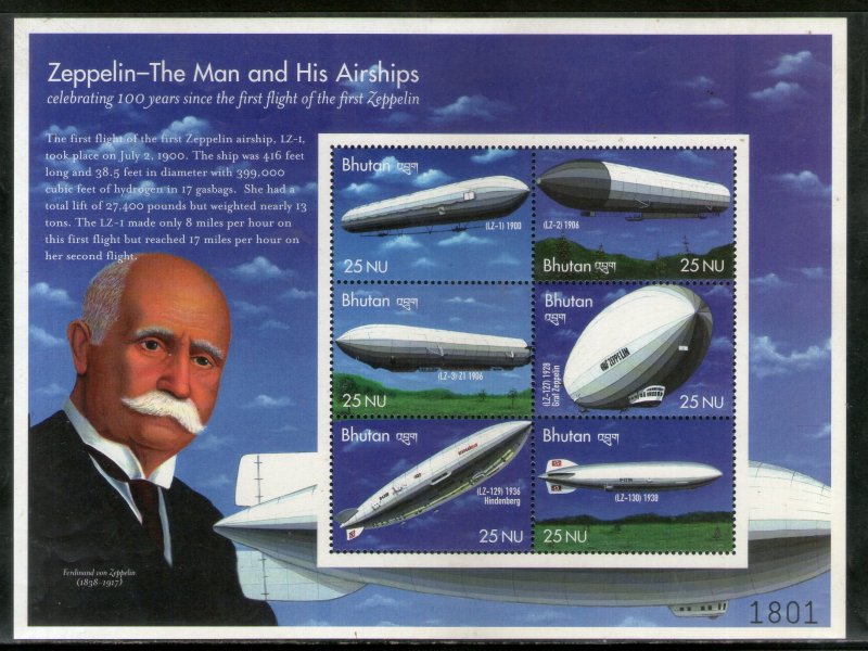 Bhutan 2000 Graf Zeppelin Airship Aviation Transport Sc 1295 Sheetlet MNH # 9425