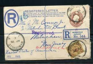 JAMAICA 1915 REGISTERED LETTER COVER II  MAILED TO METCHEN NEW JERSEY