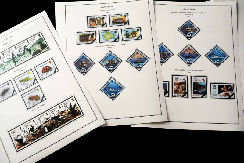 COLOR PRINTED ASCENSION ISLAND 1922-1999 STAMP ALBUM PAGES (104 illustr. pages)