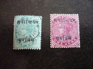 Stamps-Indian Convention State Gwalior-Scott#O8-O9 - Used Part Set of 2 Stamps