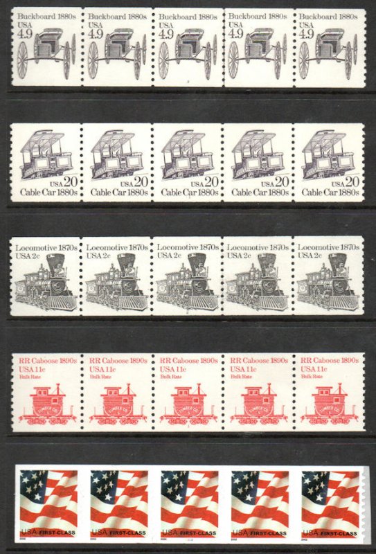 US #5 Assorted Plate Number Coils, VF/XF OG NH, terrific color! SEE PHOTO