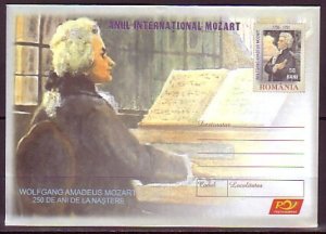 Romania, 2006 issue. Wolfgang Mozart cachet on a Stamped Postal Envelope.