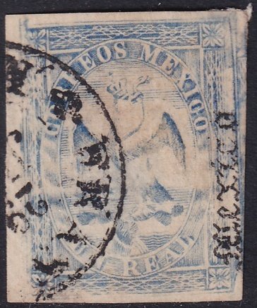 Mexico 1864 Sc 22 used Mexico overprint large centre thin