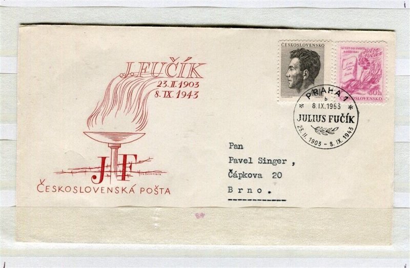 CZECHOSLOVAKIA; 1953 early Illustrated fine used FDC First Day LETTER/COVER