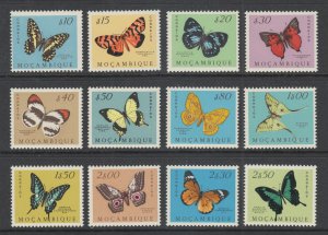 Mozambique Sc 364-375 MNH. 1953 Butterflies, short set cplt to 2.50e value, VF.