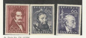 Austria, Postage Stamp, #569-571 Mint Hinged, 1950
