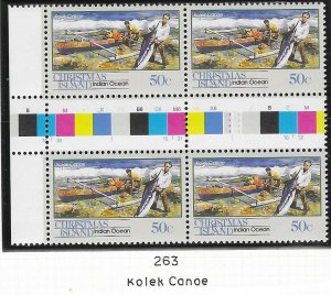 Christmas Island #263 50c Kolek Canoe  (MNH) gutter block of 4