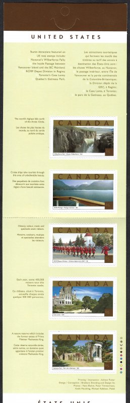 Canada #1989 65¢ Tourist Attractions (2003). Booklet of 5. Five designs. MNH