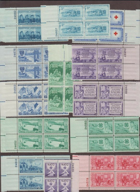 US,1004-16,1952 COMPLETE YEAR PLATE BLOCKS, MINT NH,OG