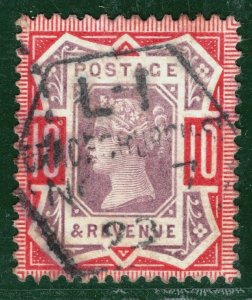 GB QV JUBILEE Stamp 10d Used LATE FEE Hexagon Cancel 1892 {samwells}PRED103