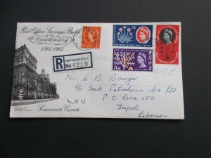 1961 Post Office Savings Bank First Day Cover with Hants Cds + Tripoli & Beirut