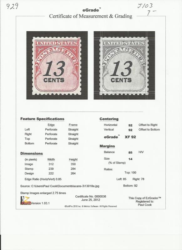 # J103 MINT NEVER HINGED XF+