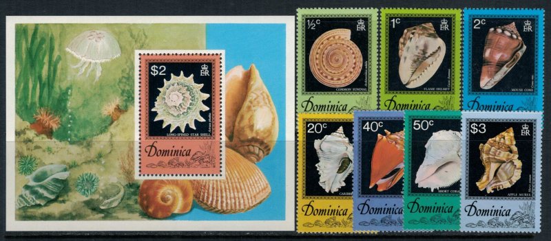 Dominica #513-20* NH  CV $6.45  Shells set & Souvenir sheet