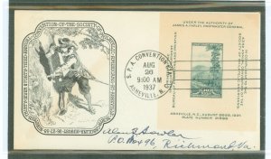 US 797 1937 10c Great Smokey Mountain Farley souvenir sheet on an addressed first day cover with an Asheville, NC Spa Convention