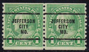 Precancel - Jefferson City, MO PSS 597-63 Coil Gap Pair - No Gum