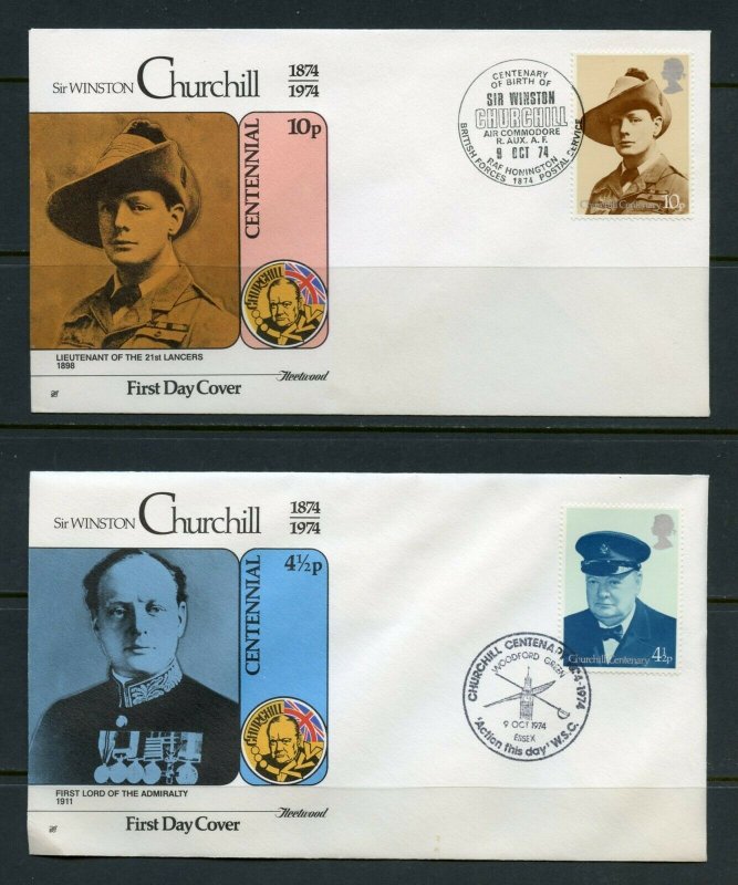 GREAT BRITAIN 1974 CENTENNIAL OF WINSTON CHURCHILL FIST DAY COVERS