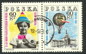POLAND 1968 TEMATICA 1968 Stamp Exhibition Se-tenant Pair Sc 1591-1592 CTO Used