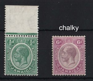 Jamaica 1921 MCA ½d & 6d chalky fine mint sg93 etc