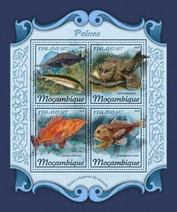 Mozambique - 2018 Fish on Stamps - 4 Stamp Sheet - MOZ18103a