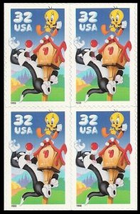US 3204a Looney Tunes Sylvester Tweety 32c block 4 MNH 1998