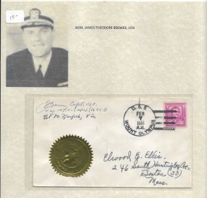 Capt James Brewer, C.O. USS Olympus AGC-3 to Boston, Ma 1951 Signed (53197)