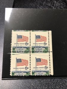 Sc# 1338 6 Cent Flag And White House (1968) MNH - PREPRINTING FOLDS. Block Of 4