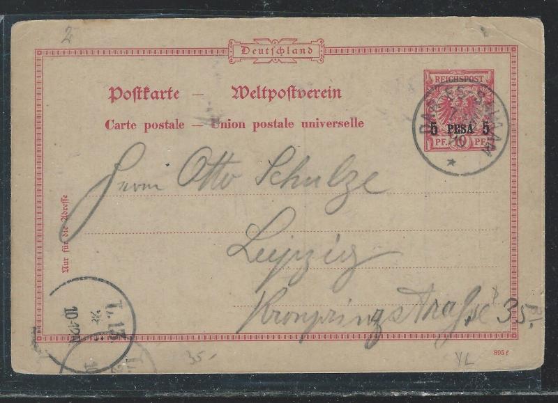 GERMAN EAST AFRICA (P2809B) 5P/10PF PSC FROM DAR ES SALAAM TO GERMANY WITH MSG