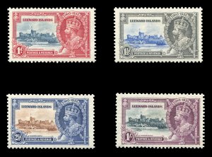 Leeward Islands #96-99 Cat$35.75, 1935 Silver Jubilee, set of four, lightly h...