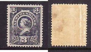 Newfoundland-Sc#60b- id11-unused hinged og 3c brown lilac QV-1890-vertical