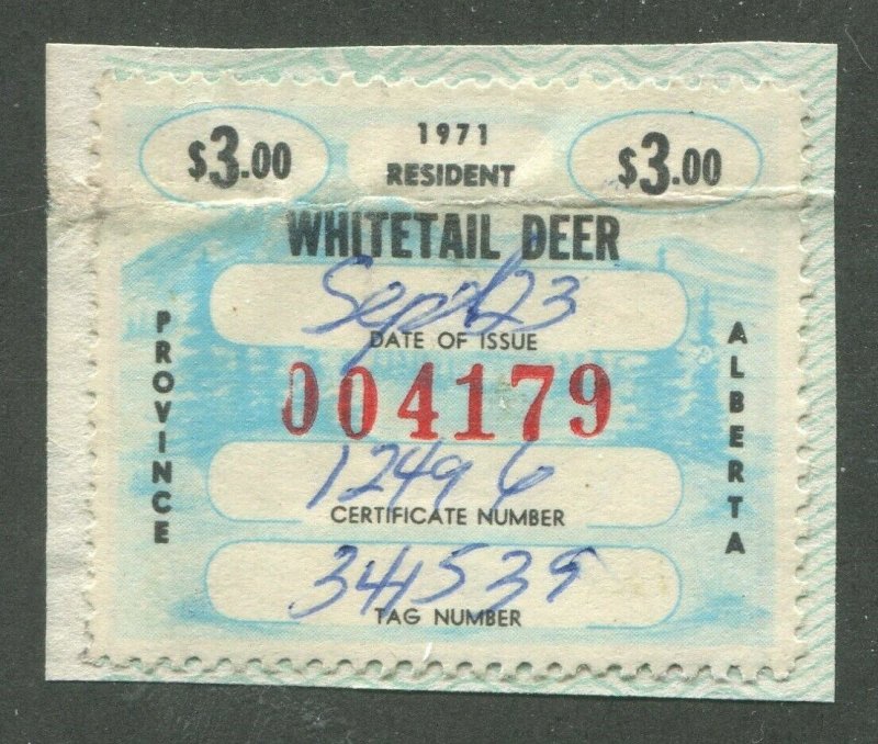 CANADA REVENUE AW146 USED ALBERTA WILDLIFE CERTIFICATE STAMP