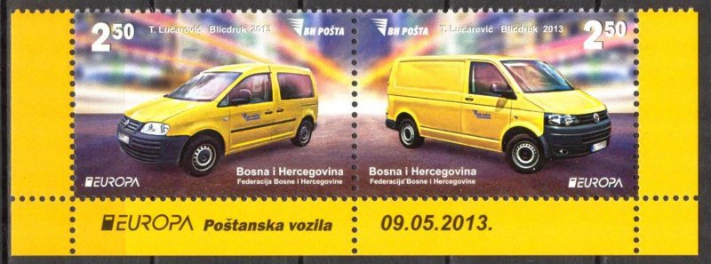 Bosnia 2013 Europa CEPT Postman Van Cars Pair MNH