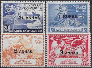 1949 Aden Shihr and Mukalla UPU 75th Anniversary 4v. MNH SG n. 16/19