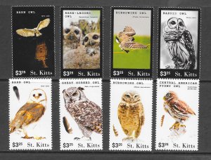 BIRDS - ST KITTS #924-5a-h OWLS  MNH