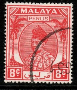 MALAYA PERLIS SG13 1951 8c SCARLET FINE USED