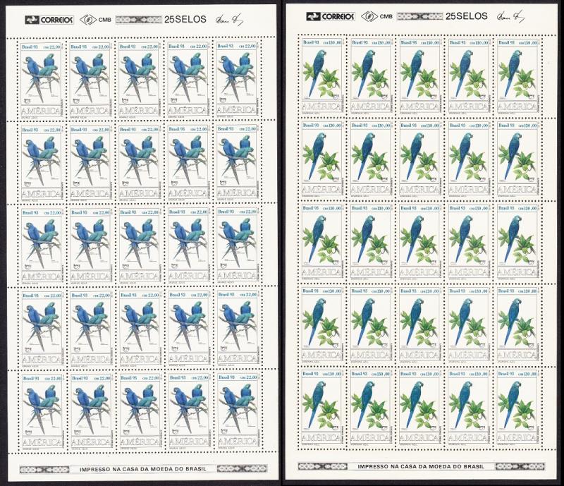 Brazil Birds Endangered Macaws 2v in Full Sheets of 25 SG#2599-2600 MI#2548-2549